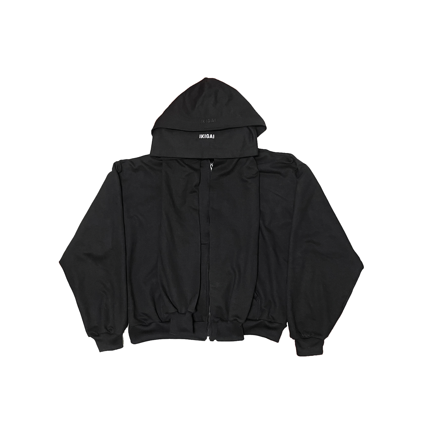 HOODIE DOBLE GORRO ZIP-UP NEGRO