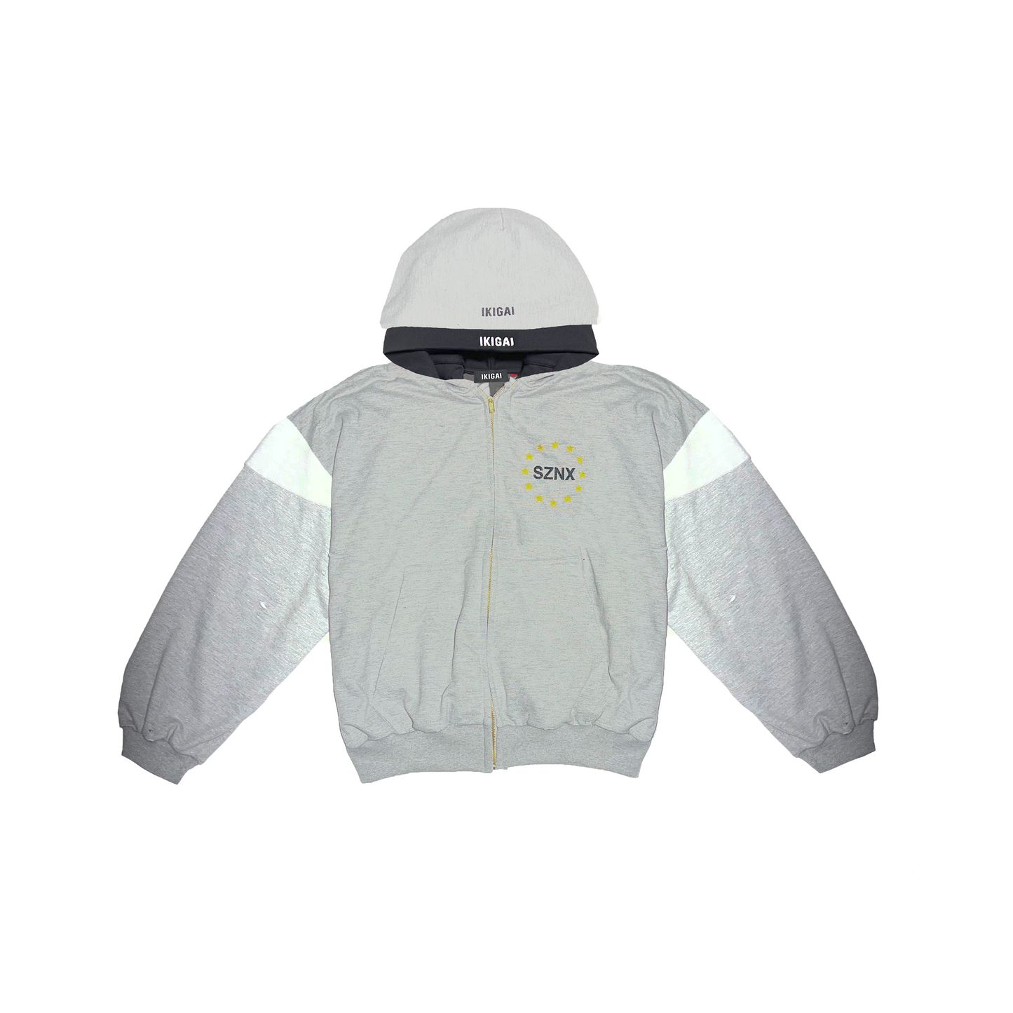 DROP X HOODIE ZIP UP DOBLE GORRO- GRIS MELANGE