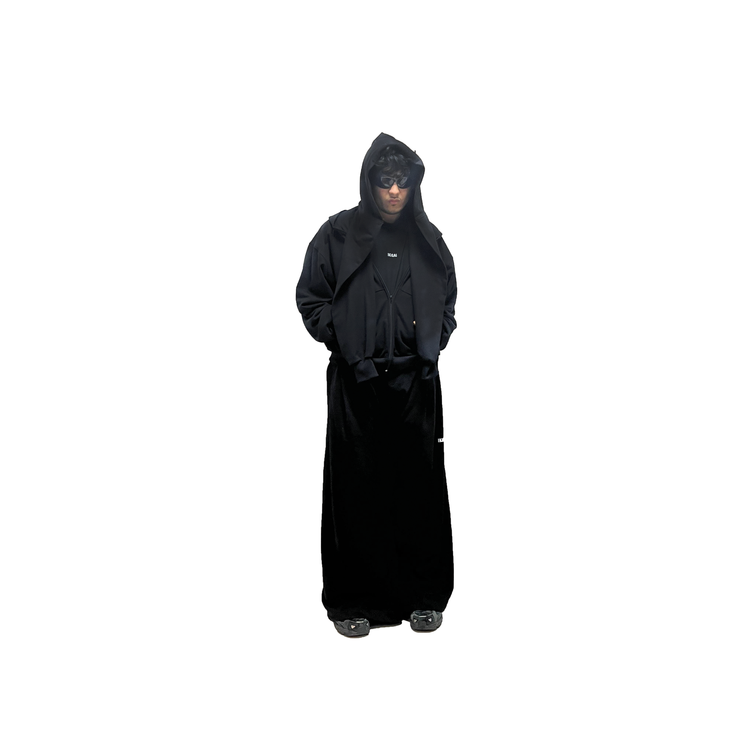 HOODIE DOBLE GORRO ZIP-UP NEGRO