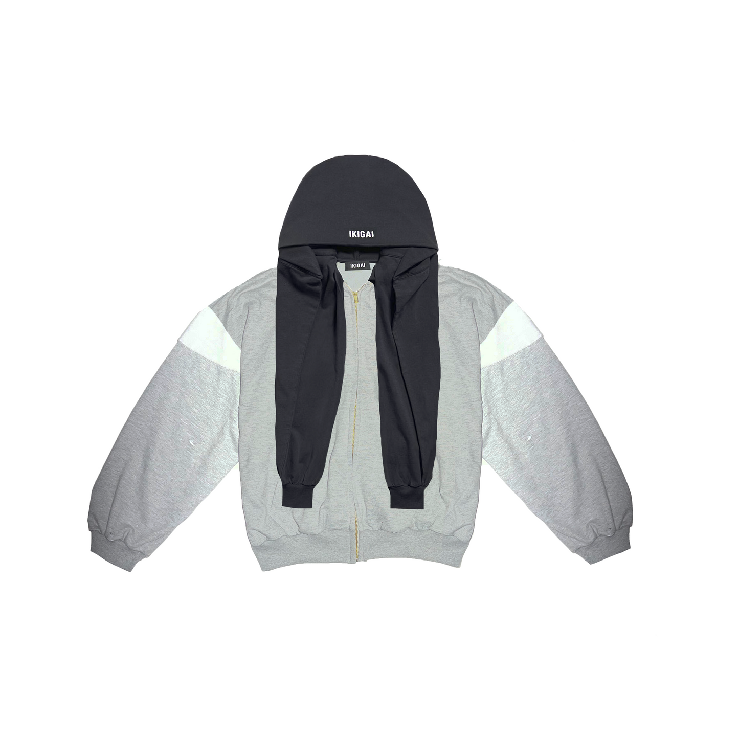DROP X HOODIE ZIP UP DOBLE GORRO- GRIS MELANGE
