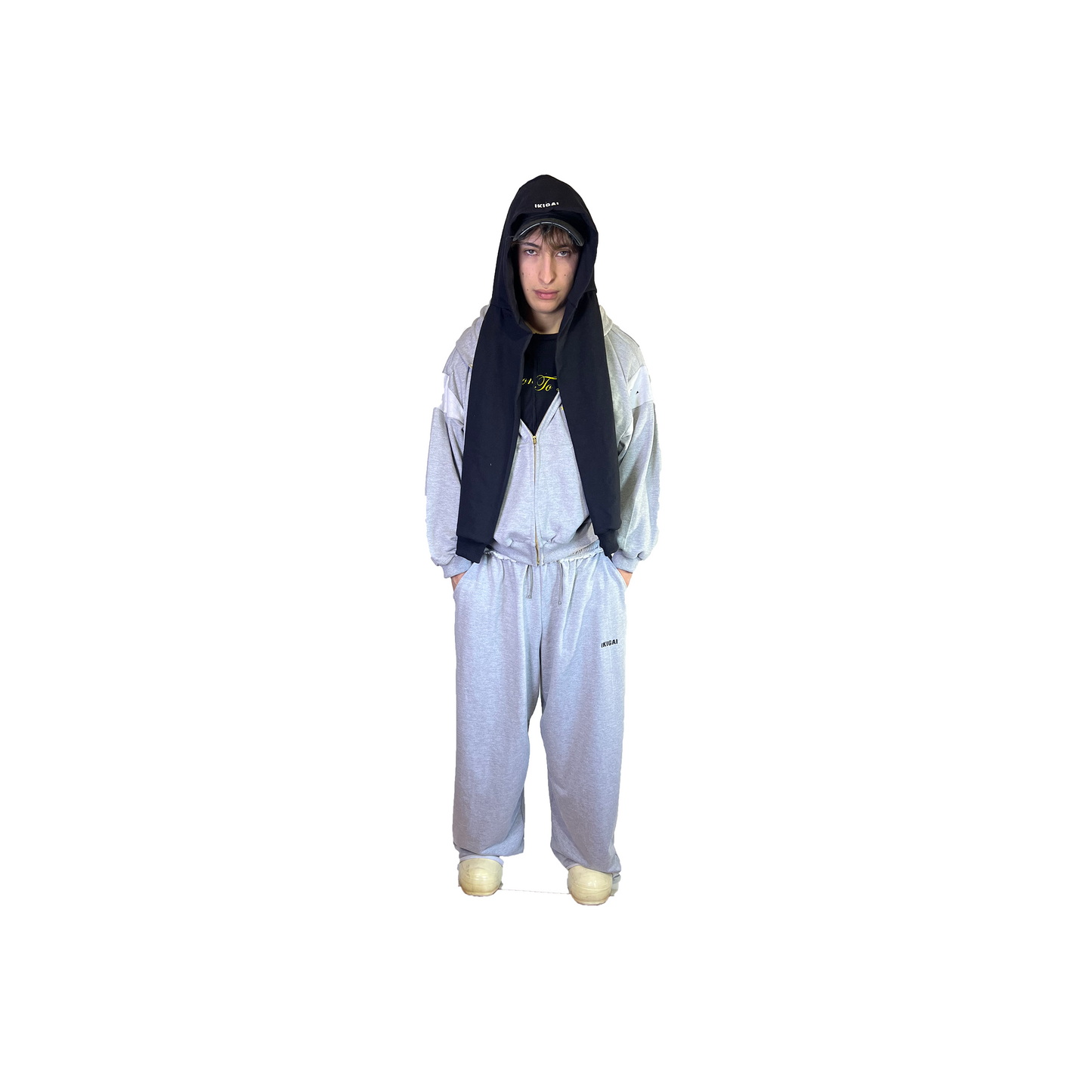 DROP X HOODIE ZIP UP DOBLE GORRO- GRIS MELANGE