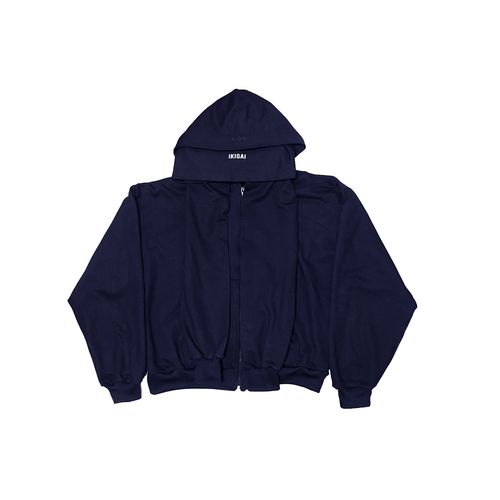 HOODIE DOBLE GORRO ZIP-UP AZUL – IKIGAIXCL